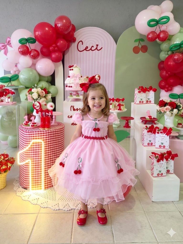 Vestido Mini Miss Cerejinha Rosa Bebe