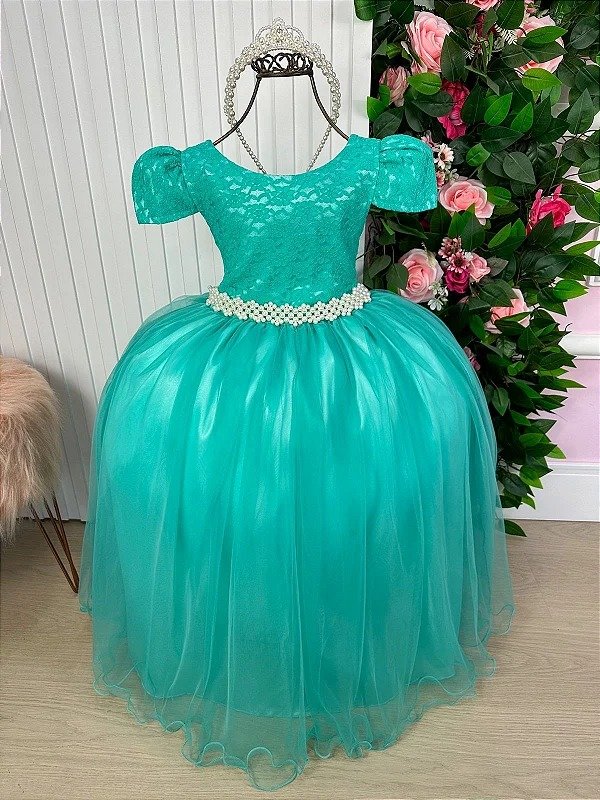 Vestido Enjoy Longo Laura Peito rendado Verde Tifanny