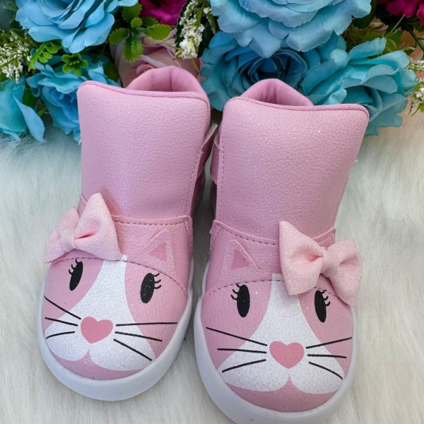 Tênis Bota Encanto de Criança Gatinha/Gata Rosa Fashion