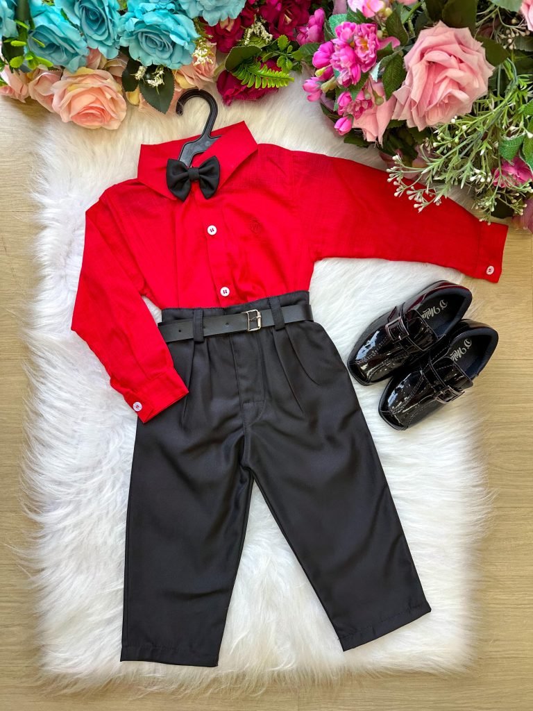 Conjunto Masculino Miss Cherry Social Vermelho Linho Com Cal