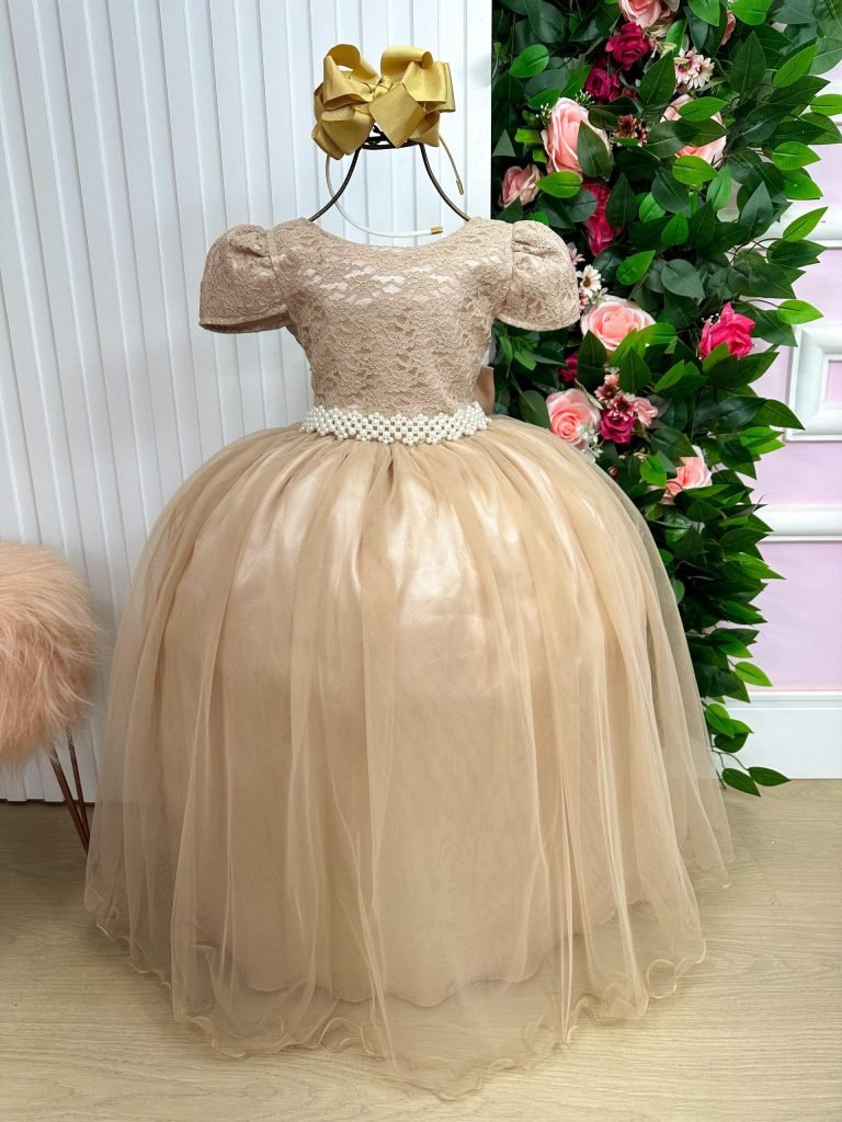 Vestido Enjoy Longo Laura Dourado Rendado