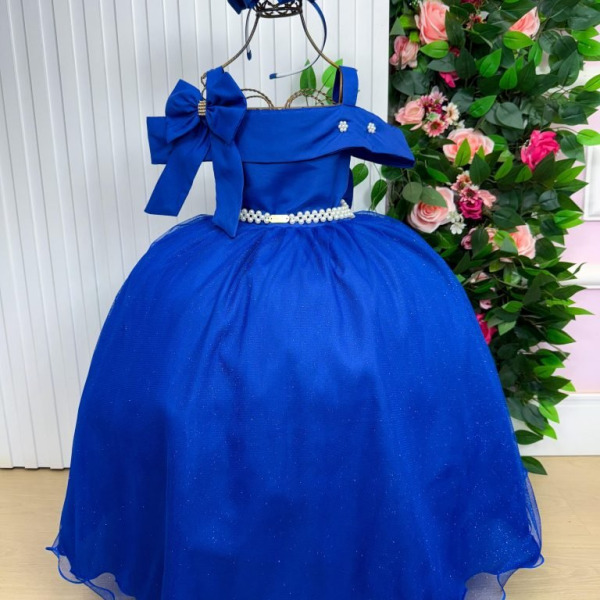Vestido Banana Club Longo Doce Elegancia Azul Royal