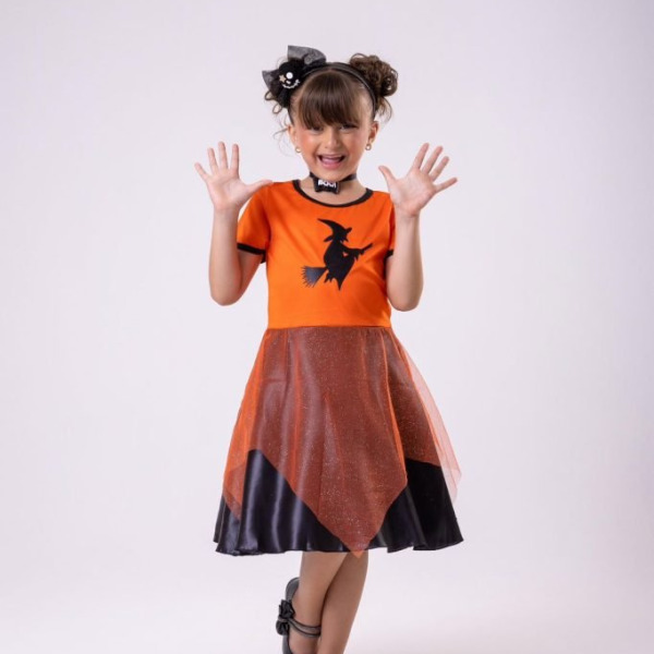Fantasia Halloween Menina Bruxinha Laranja