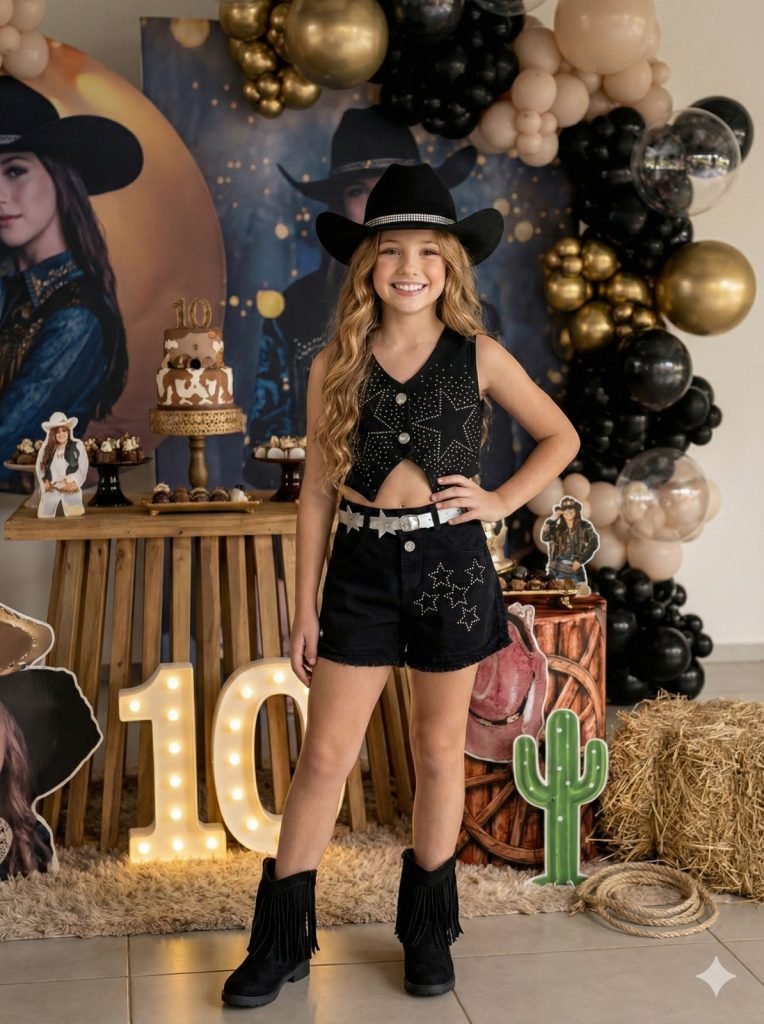 Conjunto Blogueirinha Boiadeira Estrelada Preto