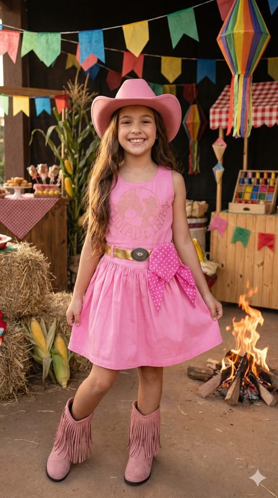 Vestido Blogueirinha Boiadeira do Sertão Rosa