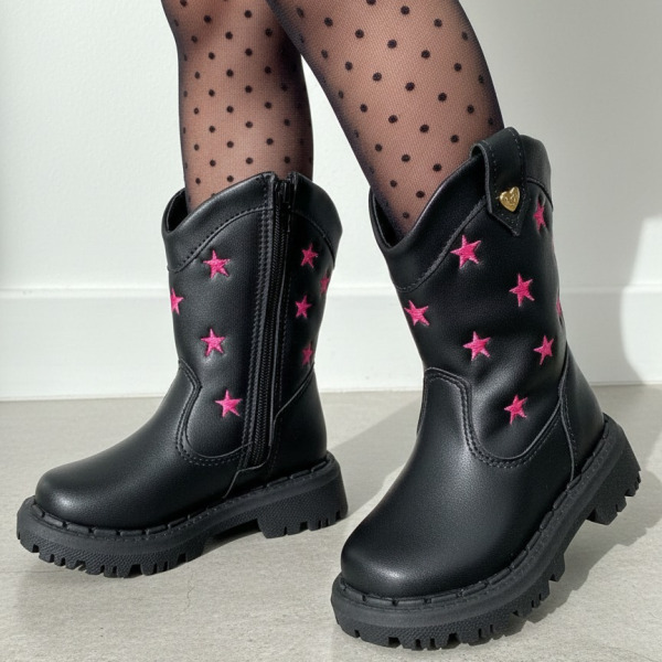 Bota Nilqi Manu Preta Estrela Pink Modelo 2