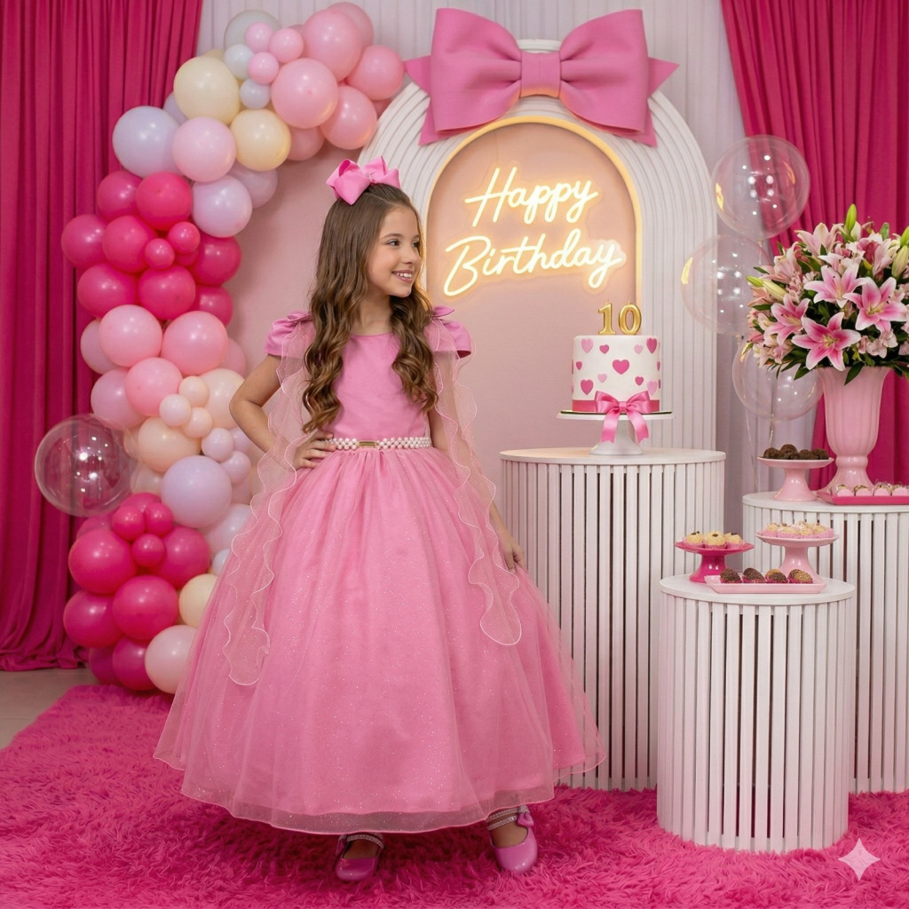 Vestido Banana Club Longo Diamante Rosa Chiclete
