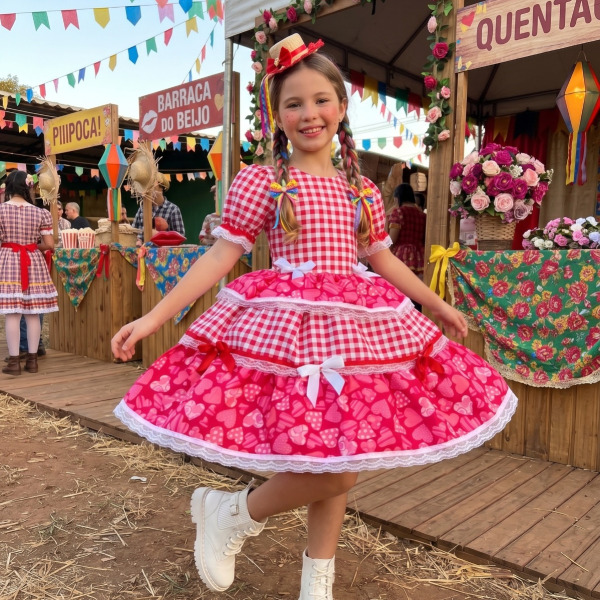 Vestido Junino Mimadine Luxo Viviane Vermelho